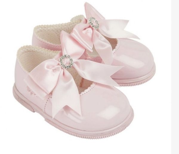 Early Days Pink Diamante Satin Bow Shoes