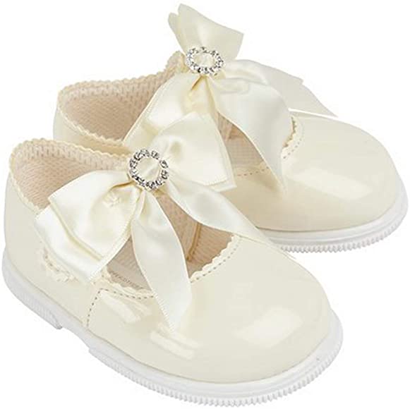 Early Days Cream Diamante Satin Bow Shoes