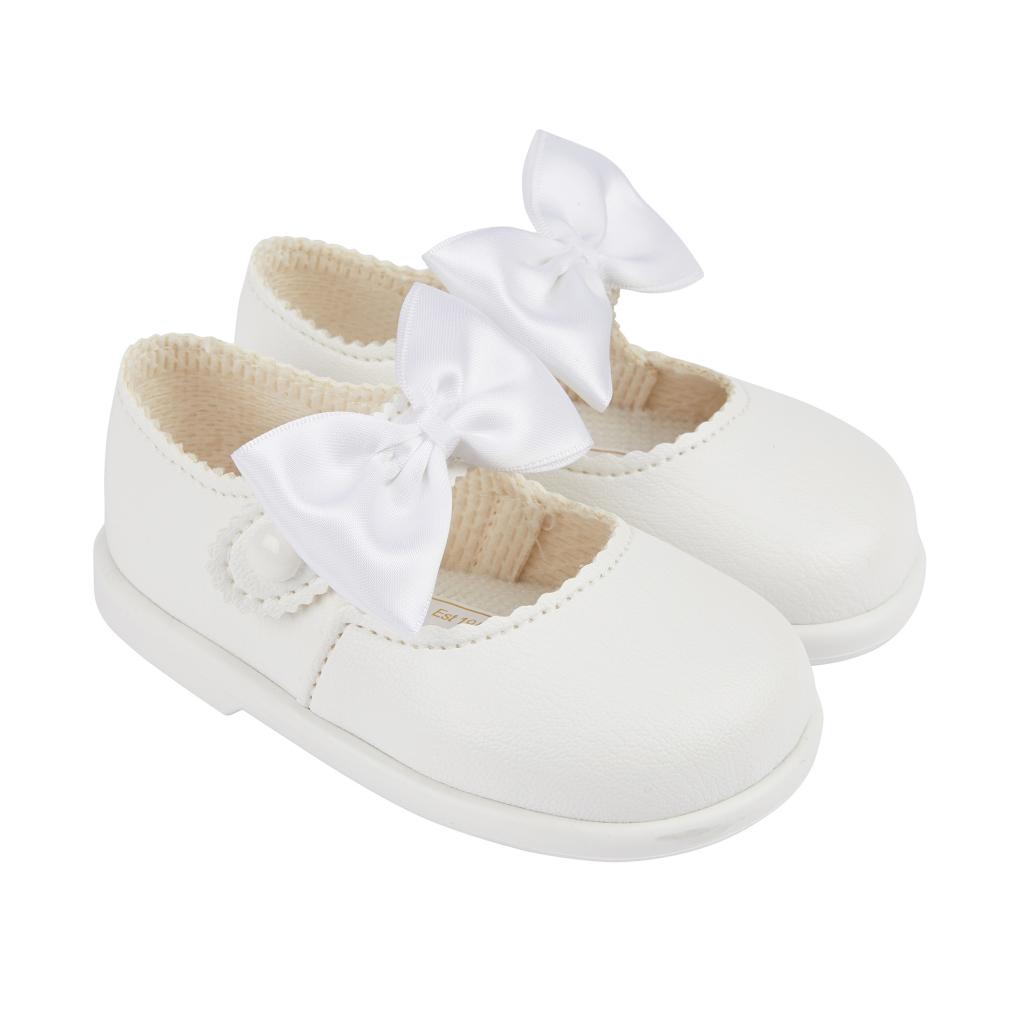 Early Days White Patent Satin Bow Shoes H650