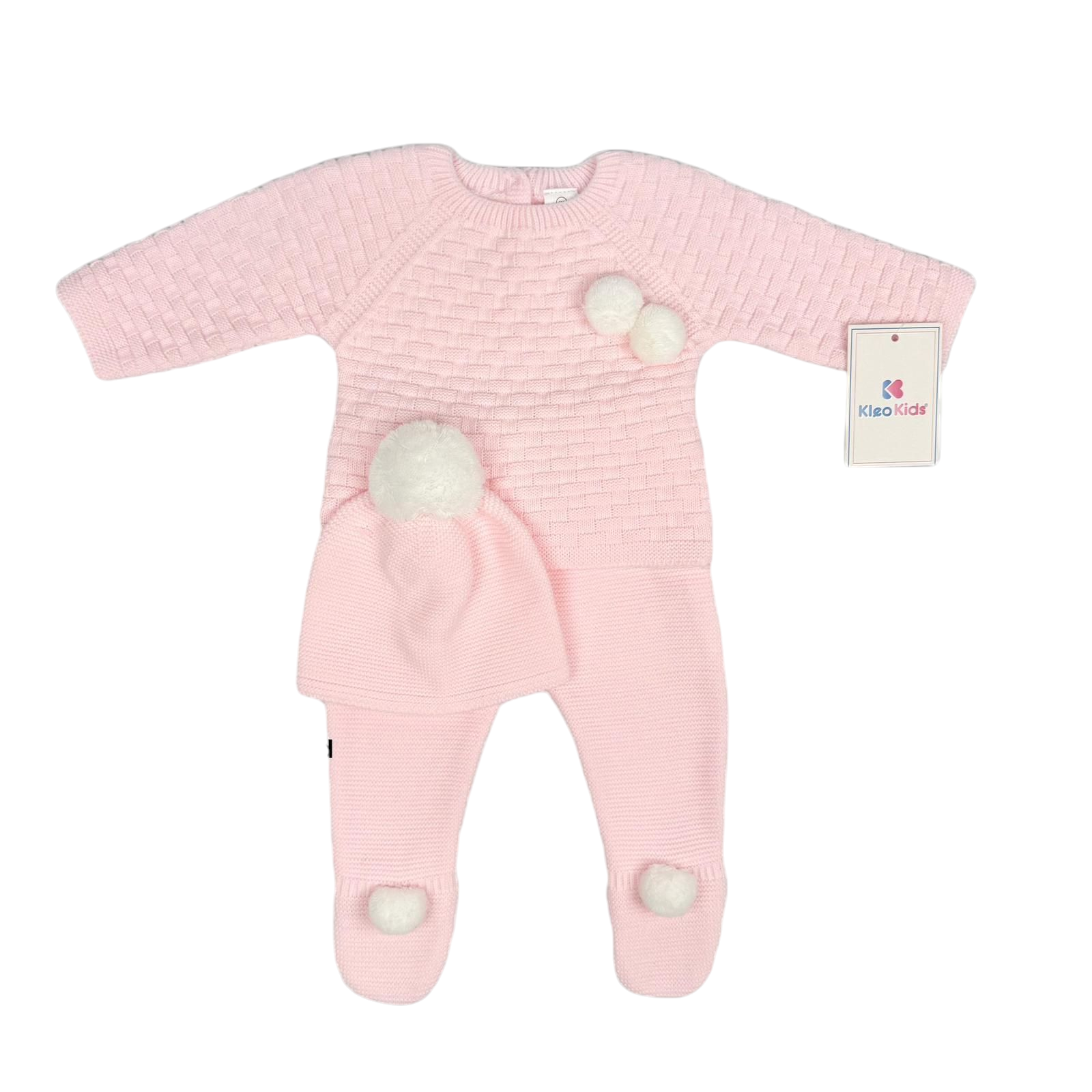 Kleo Baby Girl Pink Knitted Suit with Hat