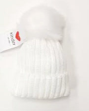 Kinder Ribbed White Single Pom Pom KH049