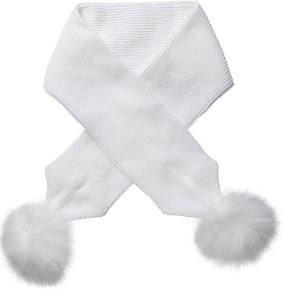 Kinder Boutique Faux Fur Large Poms Knitted Scarf White KS050