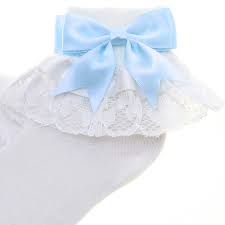 Kinder White Frilly Sock Pale Blue Bow