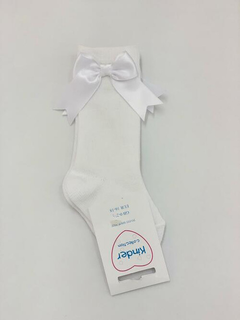 Kinder White Knee High Sock with Bow 31003