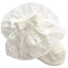 Kinder Cream Frilly Sock with Diamante Detail