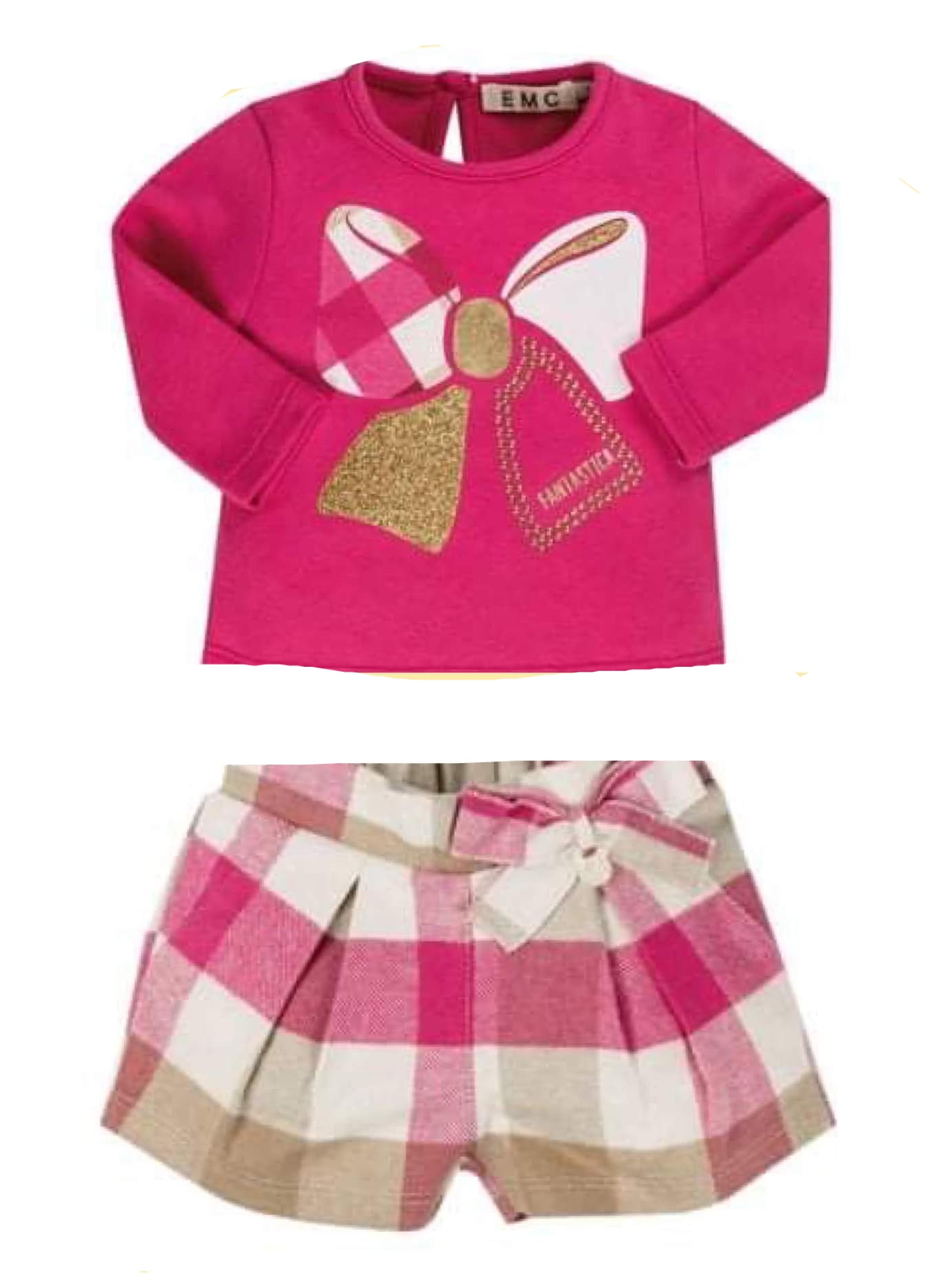 EMC  Cerise Pink Top with Bow  and Checked Shorts