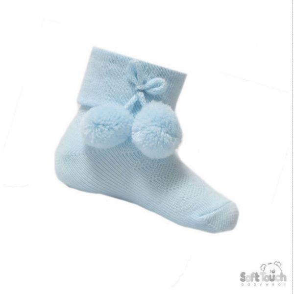 Soft Touch Blue Pom Pom Ankle Socks S10B