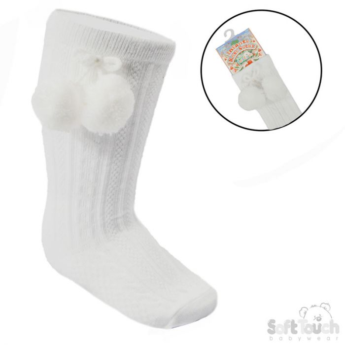 Soft Touch White Pom Pom Knee Socks S355