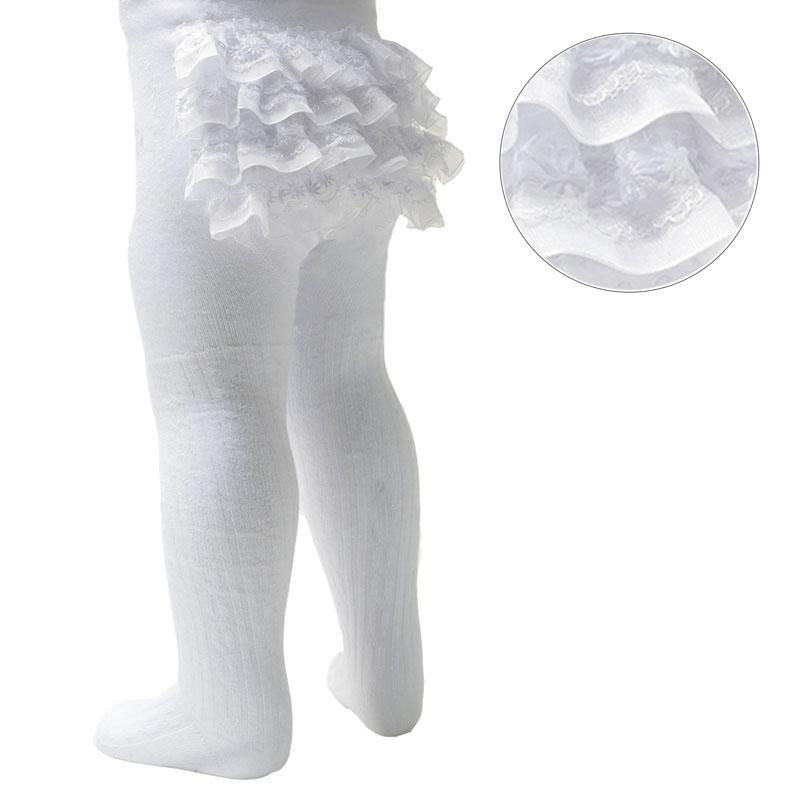 Soft Touch White  Frilly Lace Pant Tights