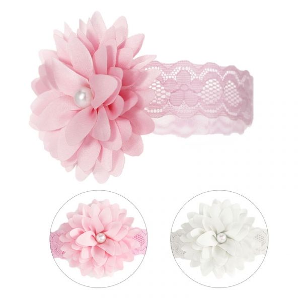 Soft Touch Pink Lace Headband with Flower and Pearl