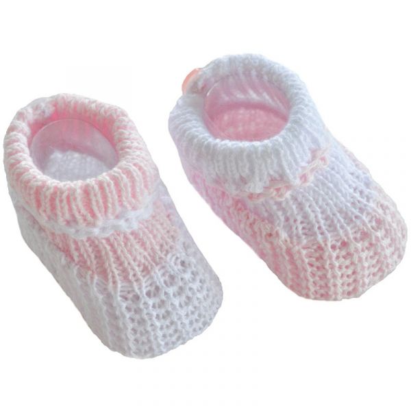 Soft Touch Ribbed Cuff Pink and White Booties