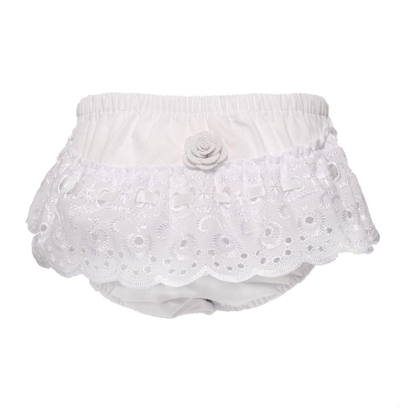 Soft Touch White Cotton Frilly Pants With Rose FP16W