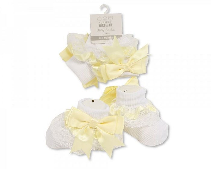 Nursery Time White Frilly Socks with Yellow Bow