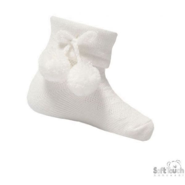 White Pom Pom Ankle Socks S10W
