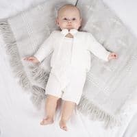 Dandelion White Knitted Cable with Pom Pom Romper Set