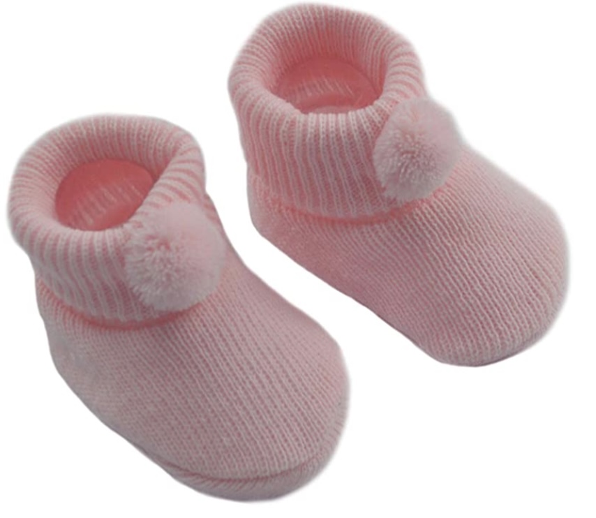 Soft Touch Pink Knit  Button Baby Booties