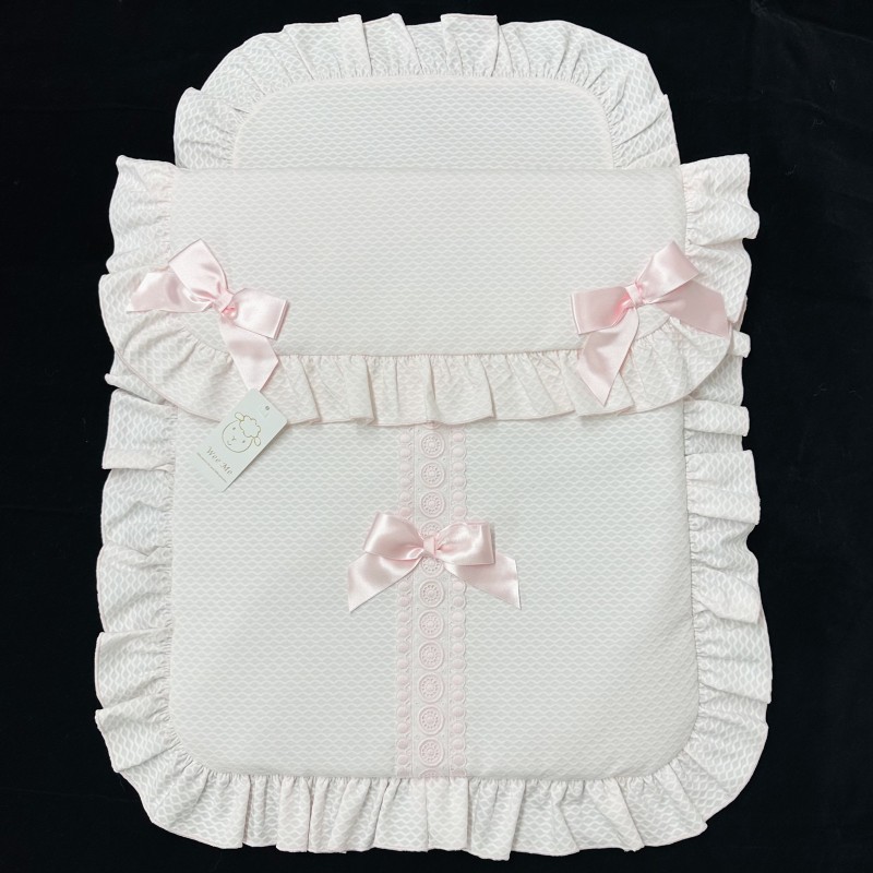 Spanish Pink with Bows Pram Topper with Pillow PSO2P