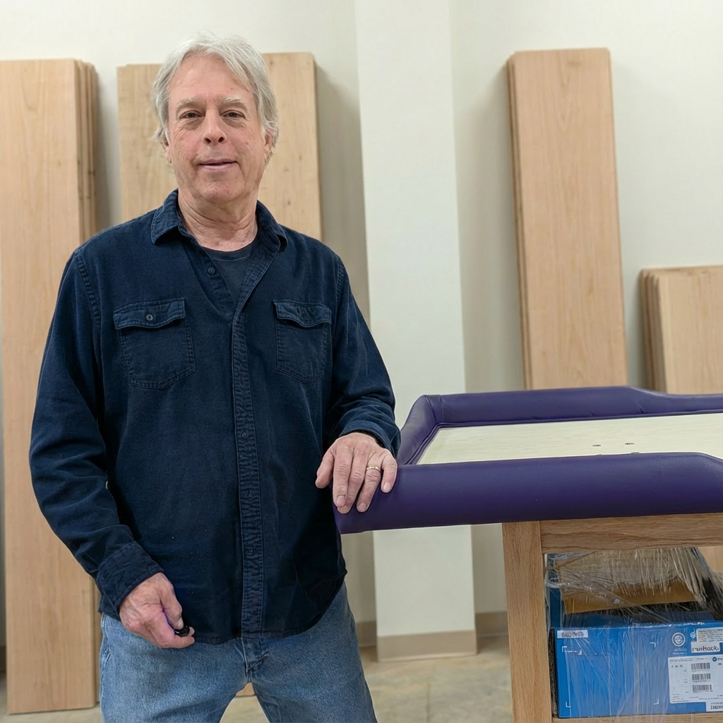 Stephen Deuel in the workshop with a Liquid Sound Table in progress