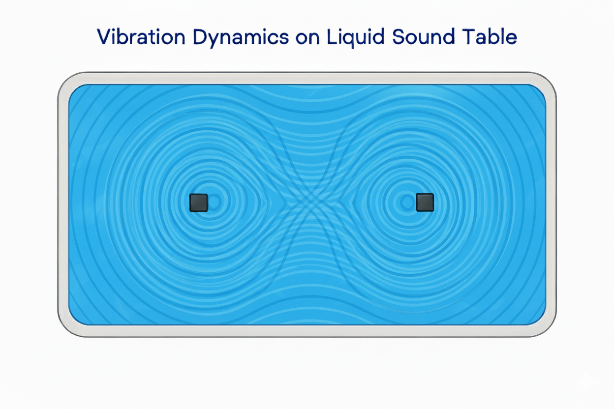 Cross-section diagram showing vibration traveling through a water bladder