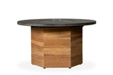 Teak 48" Hexagonal Fire Table W/ Faux Concrete Top