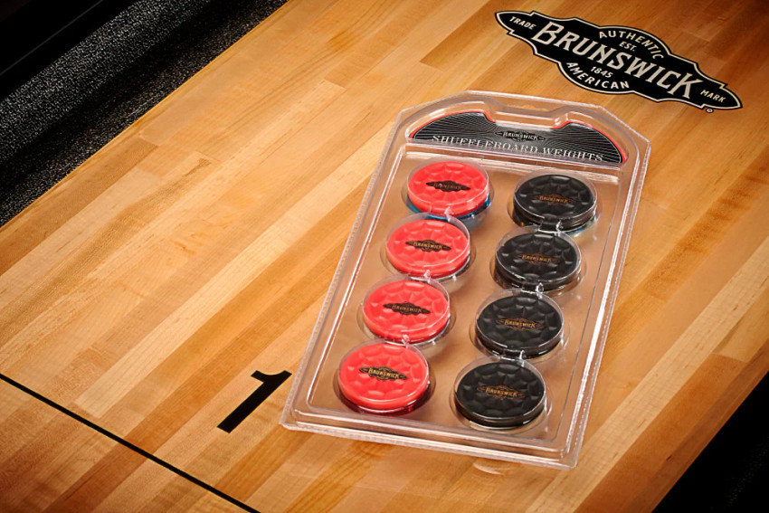 SHUFFLEBOARD WEIGHTS RED AND BLACK CAPS