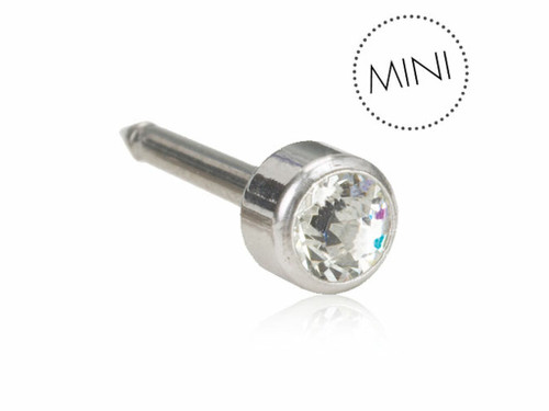 Bezel, Crystal - Silver Titanium Piercing Stud - Mini - 3mm