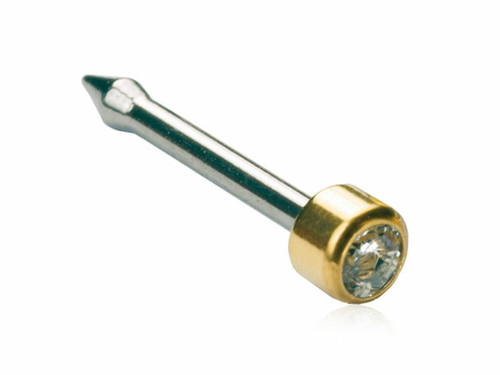 Mini Bezel, Crystal - Golden Titanium Nose Piercing Stud - 3mm