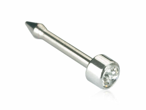 Mini Bezel, Crystal  - Silver Titanium Nose Piercing Stud - 3mm