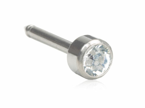 Mini Bezel,  Crystal  - Silver Titanium Long Nose Piercing Stud - 3mm