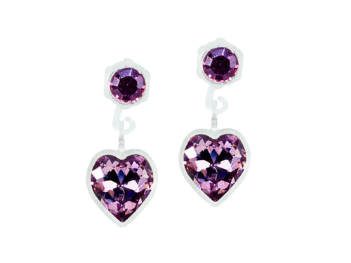 Amethyst Heart Dangle Earrings - 6Case - 4/6mm
