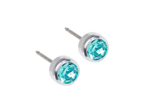 Silver Titanium Bezel Turquoise Crystal Stud Earrings - 8Case - 5mm