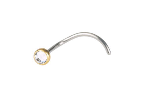 Gold Bezel Crystal Nose Stud - 8Case - 3mm