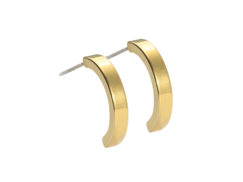 Gold Plain Curved Earrings - 15mm