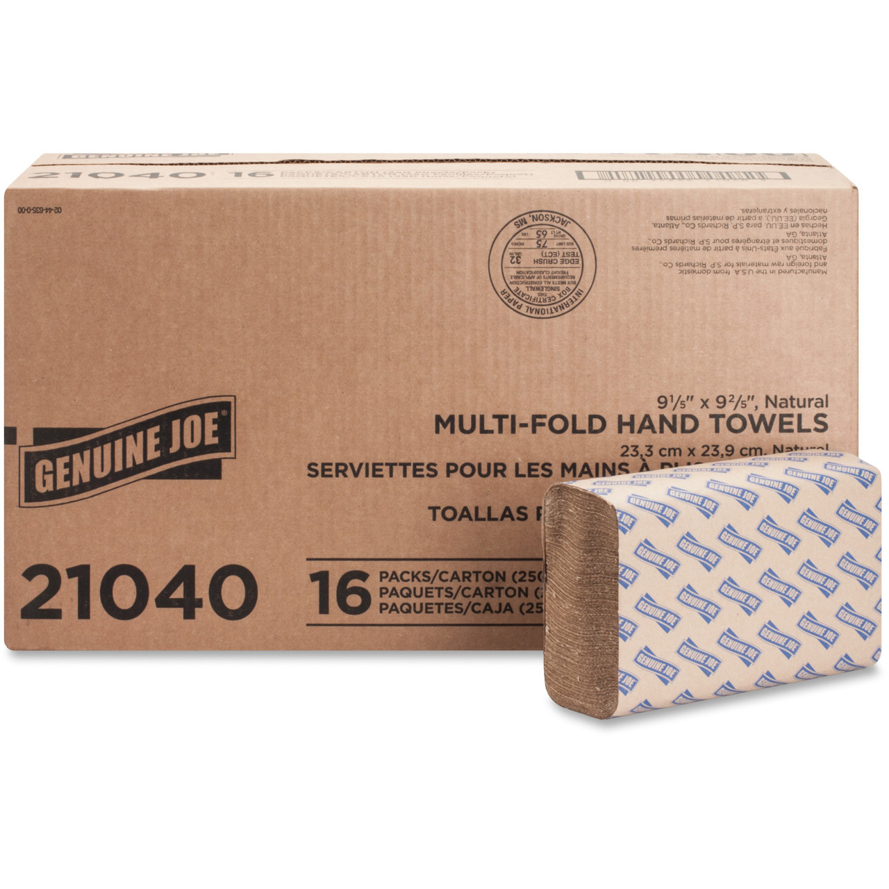 Genuine Joe Multi-Fold Natural Paper Towels, 4,000 Towels, GJO21040