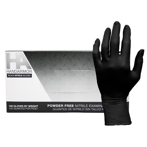 Hand Armor Black Nitrile Exam Gloves, PowderFree, 5.0 Mi