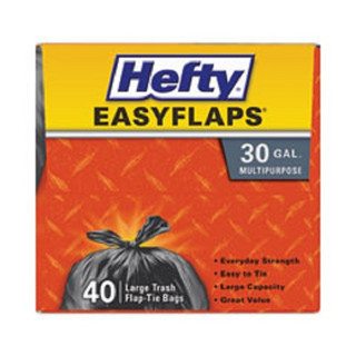 Hefty E27744 Easy Flaps Trash Bags, 30 gal, 1.05 mil, 30" x 33", Black, 40/Box