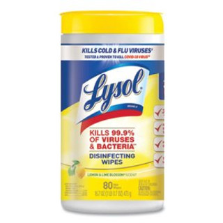 Lysol Disinfecting Wipes, 7 x 8, Lemon and Lime Blossom, 80 Wipes/Canister, 6 Canisters/Carton (RAC77182CT)