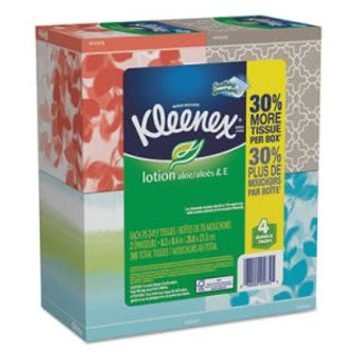 Kleenex 50174CT Lotion Facial Tissue, 2-Ply, White, 65 Sheets/Box, 4 Boxes/Pack, 8 Packs/Carton