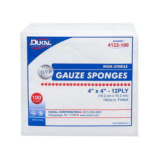 Dukal Gauze Sponge 4" x 4" 12-Ply NS, 100/Bag, 20 bags/Cs, 4122-100