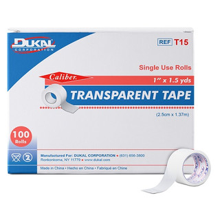 Dukal Transparent Tape NS 1" x 1.5 Yards, 100 Rolls/Box, 5 Boxes/Cs, T15