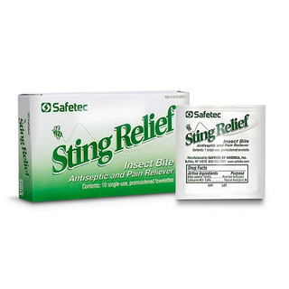 Safetec Sting Relief Wipes Individual Pouch 10/Box, 100 Boxes/Case, 52015