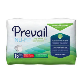 Prevail Nu-Fit Daily Briefs, Incontinence, Disposable, Maximum Absorbency, Medium, 16 Count, 1 Pack