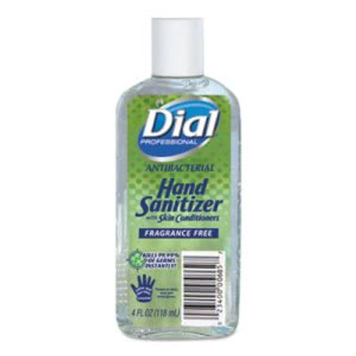 Dial Antibacterial Gel Hand Sanitizer with Moisturizers, 4 oz Flip-Top Bottle, 24/Ctn