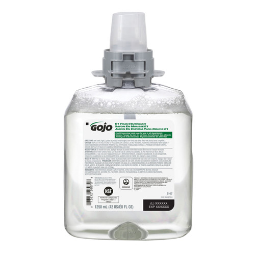 Gojo 5167-04 E1 Foam Handwash, Fragrance-Free, 1,250 mL, 4/Carton