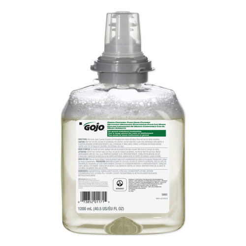 Gojo 5665-02 TFX Green Certified Foam Hand Cleaner Refill, Unscented, 1,200 mL, 2/Carton