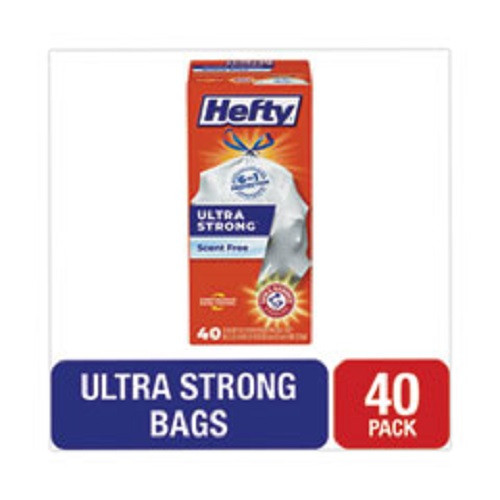 Hefty E88338 Ultra Strong Tall Kitchen and Trash Bags, 13 gal, 0.9 mil, 23.75" x 24.88", White, 40/Box