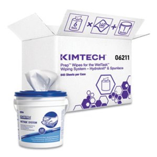 Wipers for WETTASK System 0621102, Bleach, Disinfectants and Sanitizers, 6 x 12, 840/Roll, 6 Rolls and 1 Bucket/Carton