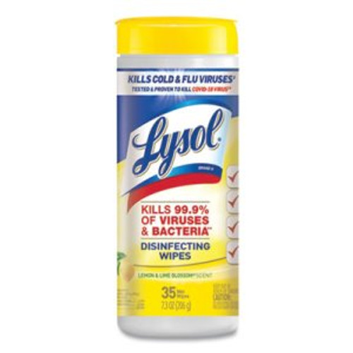 Lysol Disinfecting Wipes, 7 x 8, Lemon and Lime Blossom, 35 Wipes/Canister, 12 Canisters/Carton (RAC81145CT)