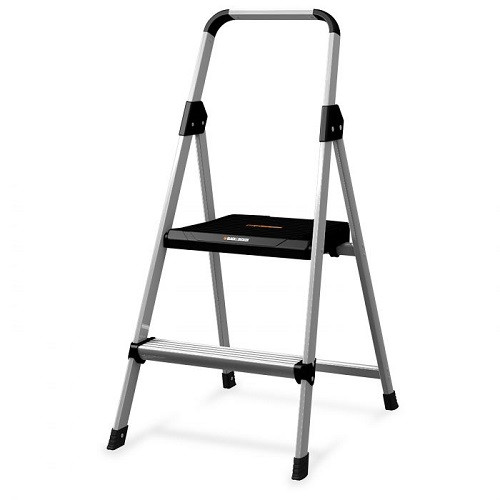 Louisville Laddera Aluminum Step Stool Ladder, 2-Step, 225 lb Capacity, 18.5w x 23.5 spread x 38.5h, Silver (BXL226002)