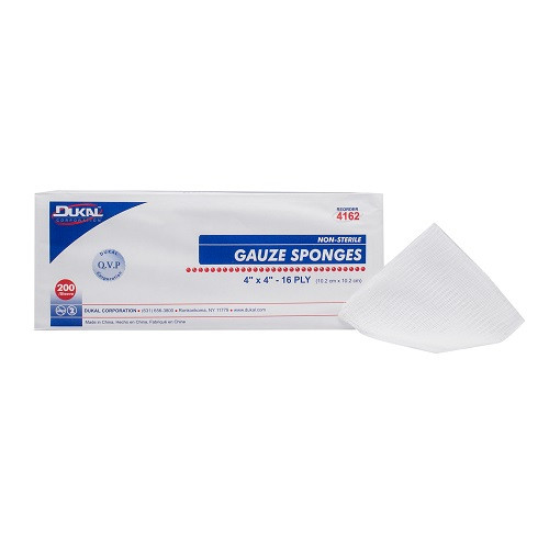 Dukal Gauze Sponge 4" x 4" 16-Ply NS, 200/Pack, 10 Packs/Cs, 4162